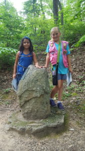 TJunior Rangers - two girls explore memorial rock at Kings Mountain Military Park