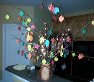 Thanksgiving tree - branches and paper leaves list all your blessings