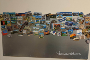 Magnetic board with magnets from around the world